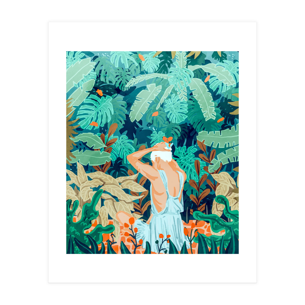 Backyard | Jungle Tropical Nature Painting | Botanical Plant Lady Banana Tree Garden Watercolor (Print Only)