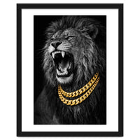 Bejweled hyper-realistic lion photography,diamond fangs portrait