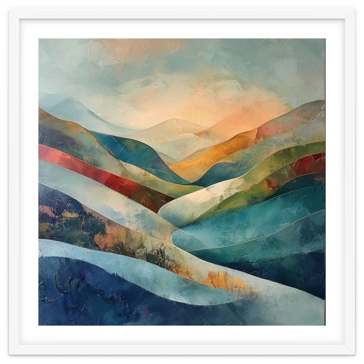 Abstract Mountain Landscape Painting with Textured Rolling Hills