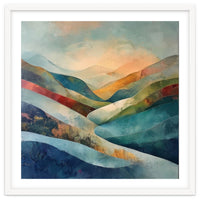 Abstract Mountain Landscape Painting with Textured Rolling Hills