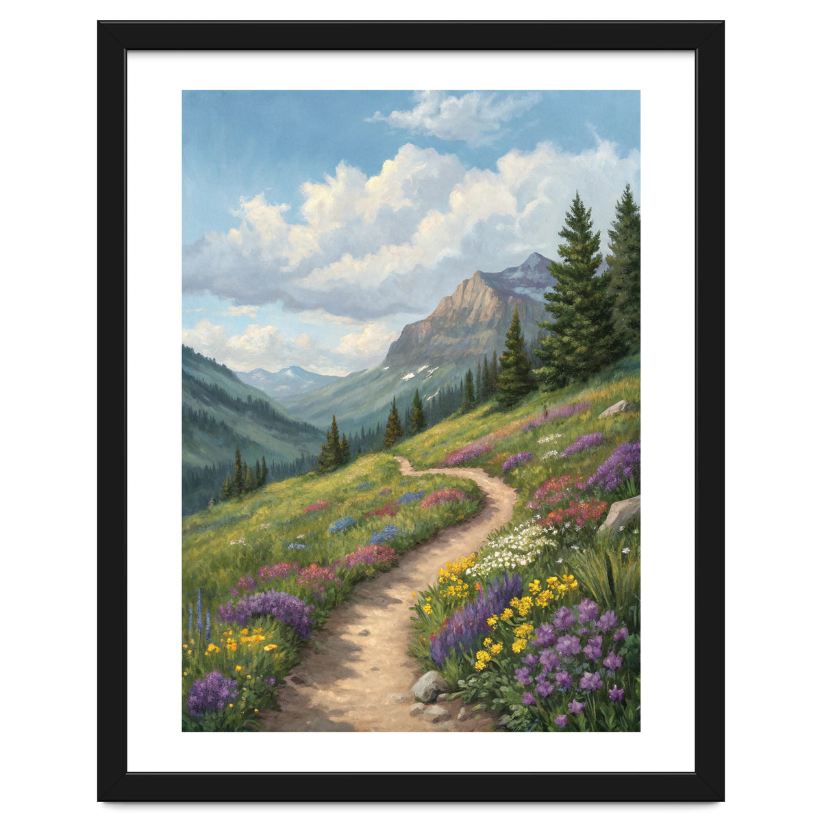 Serene Alpine Path Through Summer Wildflowers