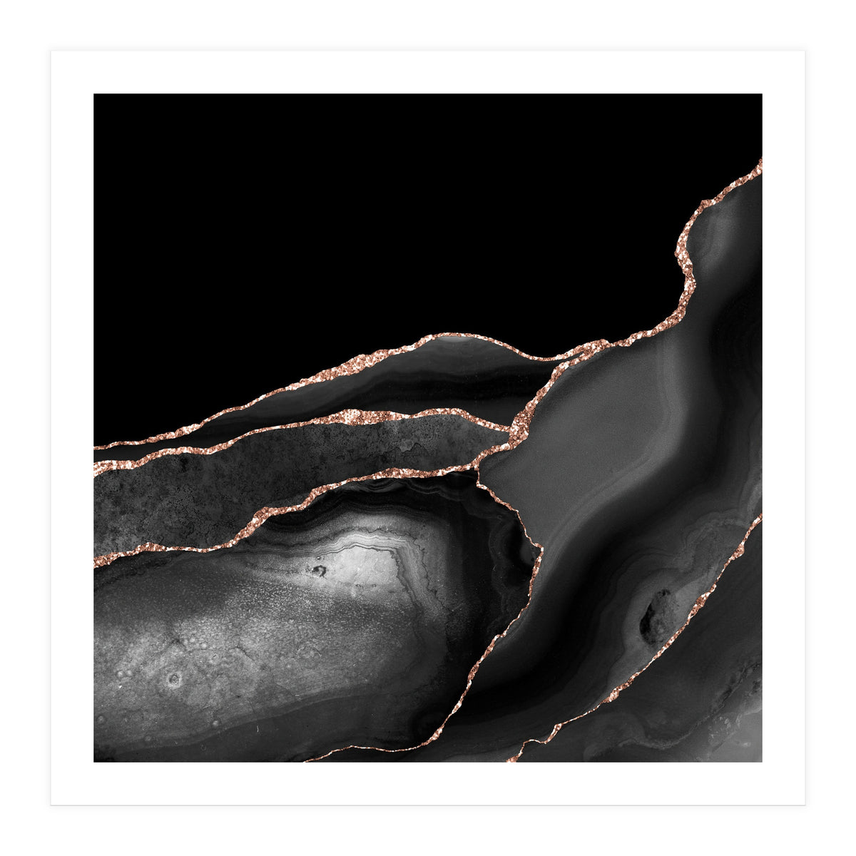Black & Rose Gold Agate Texture 04  (Print Only)