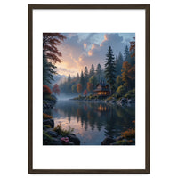 Serene Lakeside Retreat in Autumn Forest