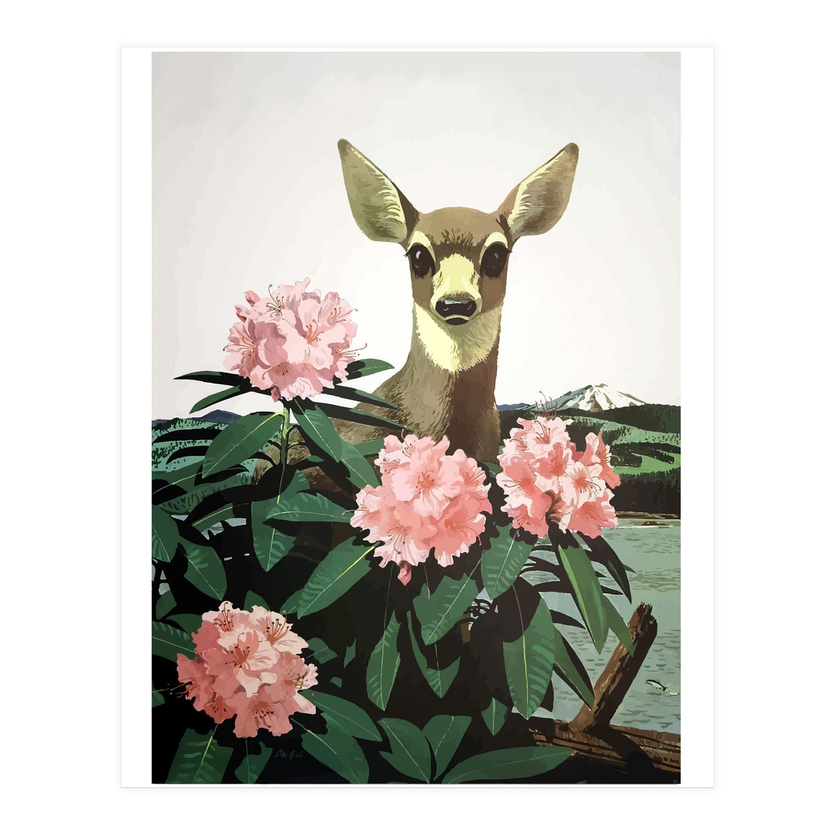 Japan, Doe in Blossom Bush (Print Only)