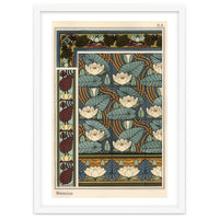 The water lily, Nelumbo lutea, in wallpaper and tile patterns. Lithograph by Verneuil.