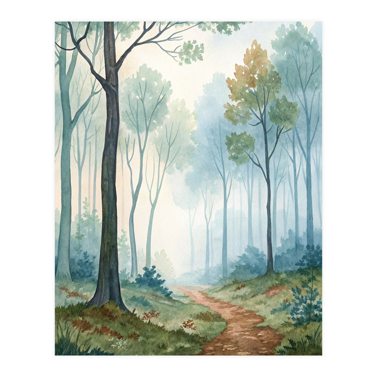 Ethereal Misty Forest Watercolor Art Print (Print Only)