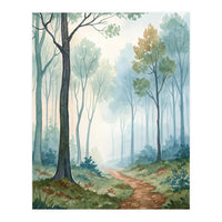 Ethereal Misty Forest Watercolor Art Print (Print Only)