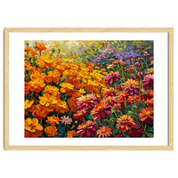 Radiant Summer Zinnia and Marigold Meadow Oil Painting