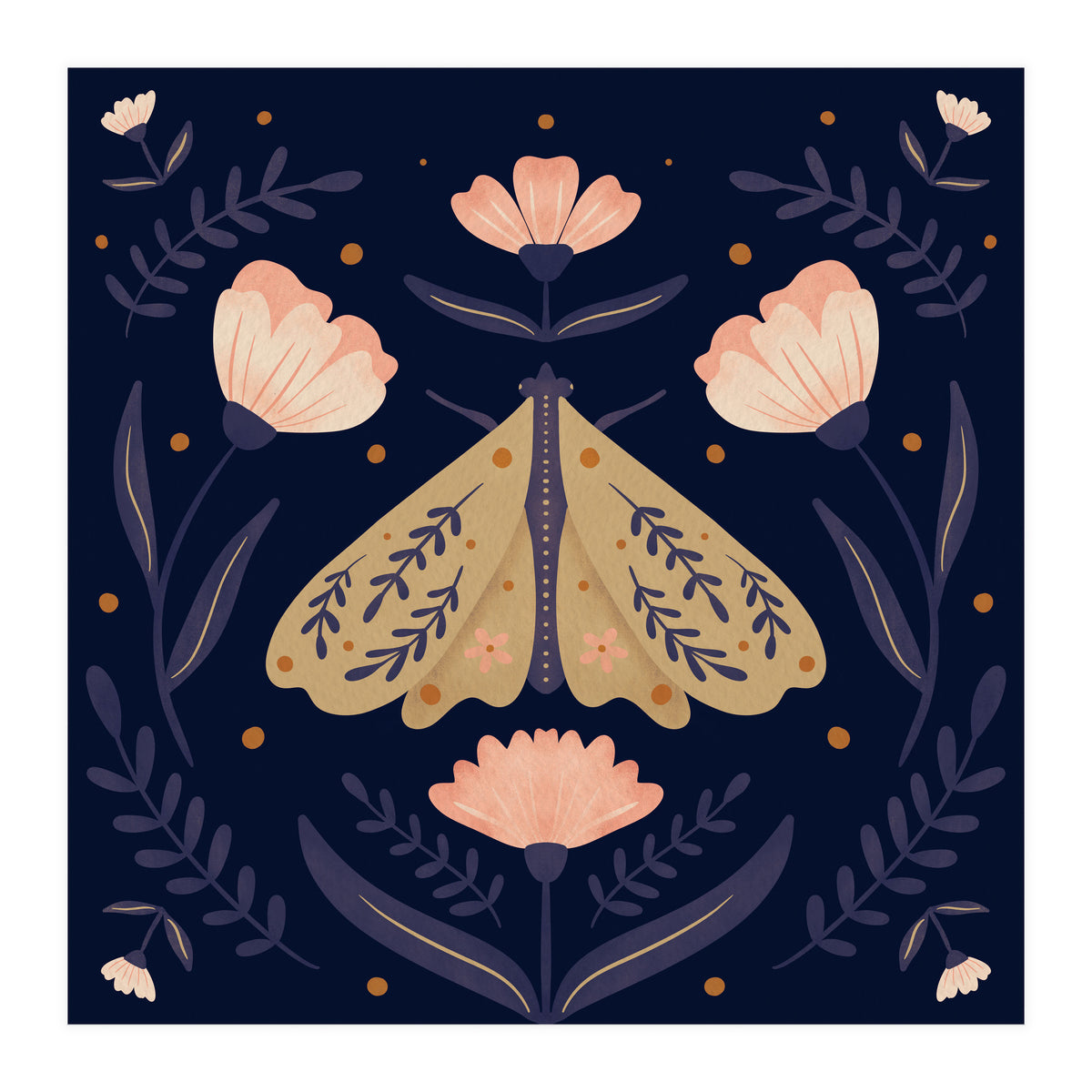 Moth And Flowers  (Print Only)