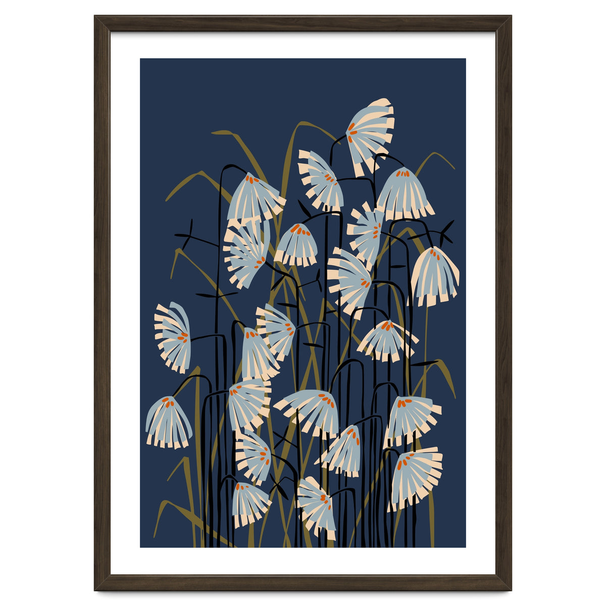 Linocut flower meadow blue