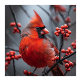 Northern Cardinal Bird Perched Among Red Berries (Print Only) thumbnail