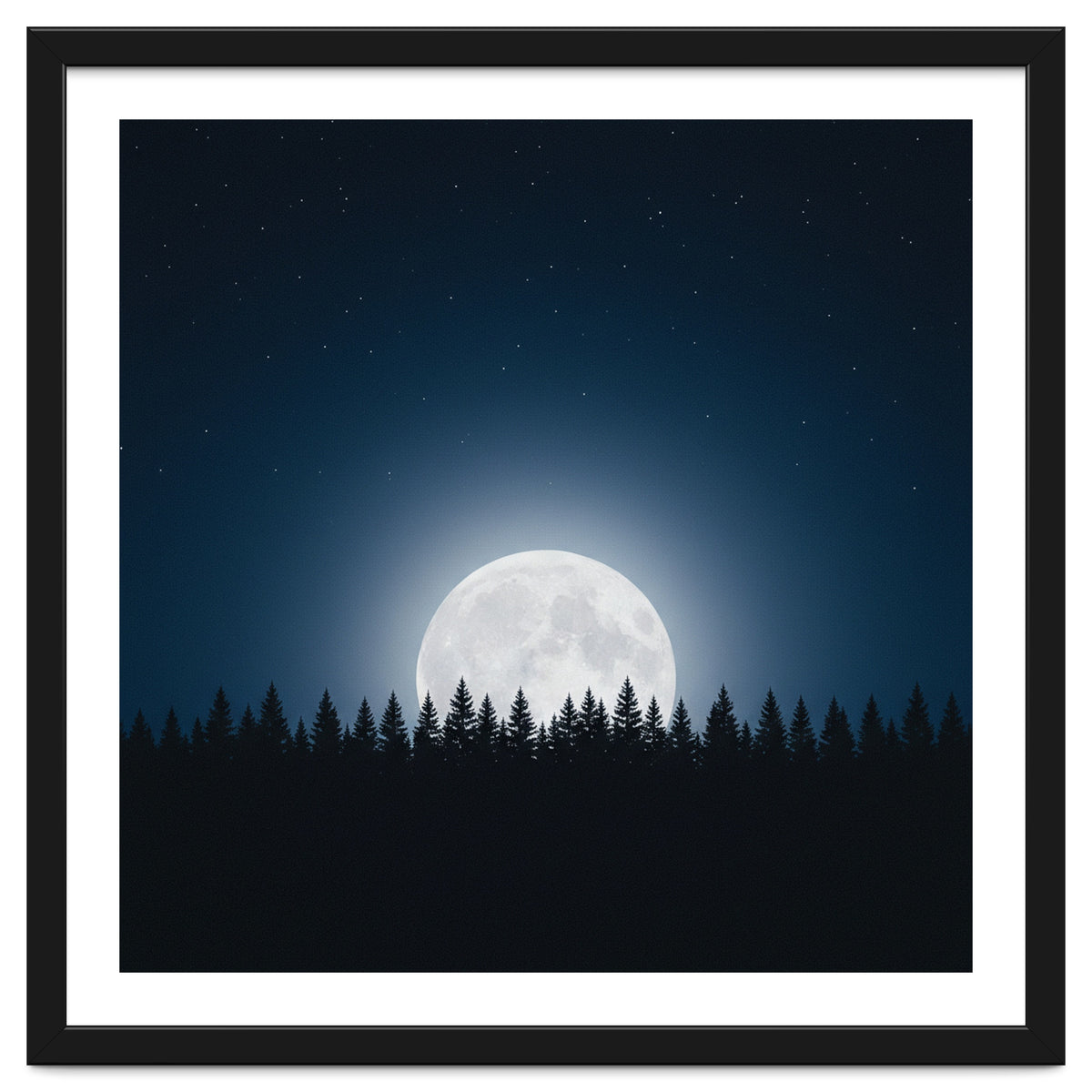 Midnight Serenity: Full Moon Over Forest Silhouettes