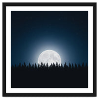 Midnight Serenity: Full Moon Over Forest Silhouettes