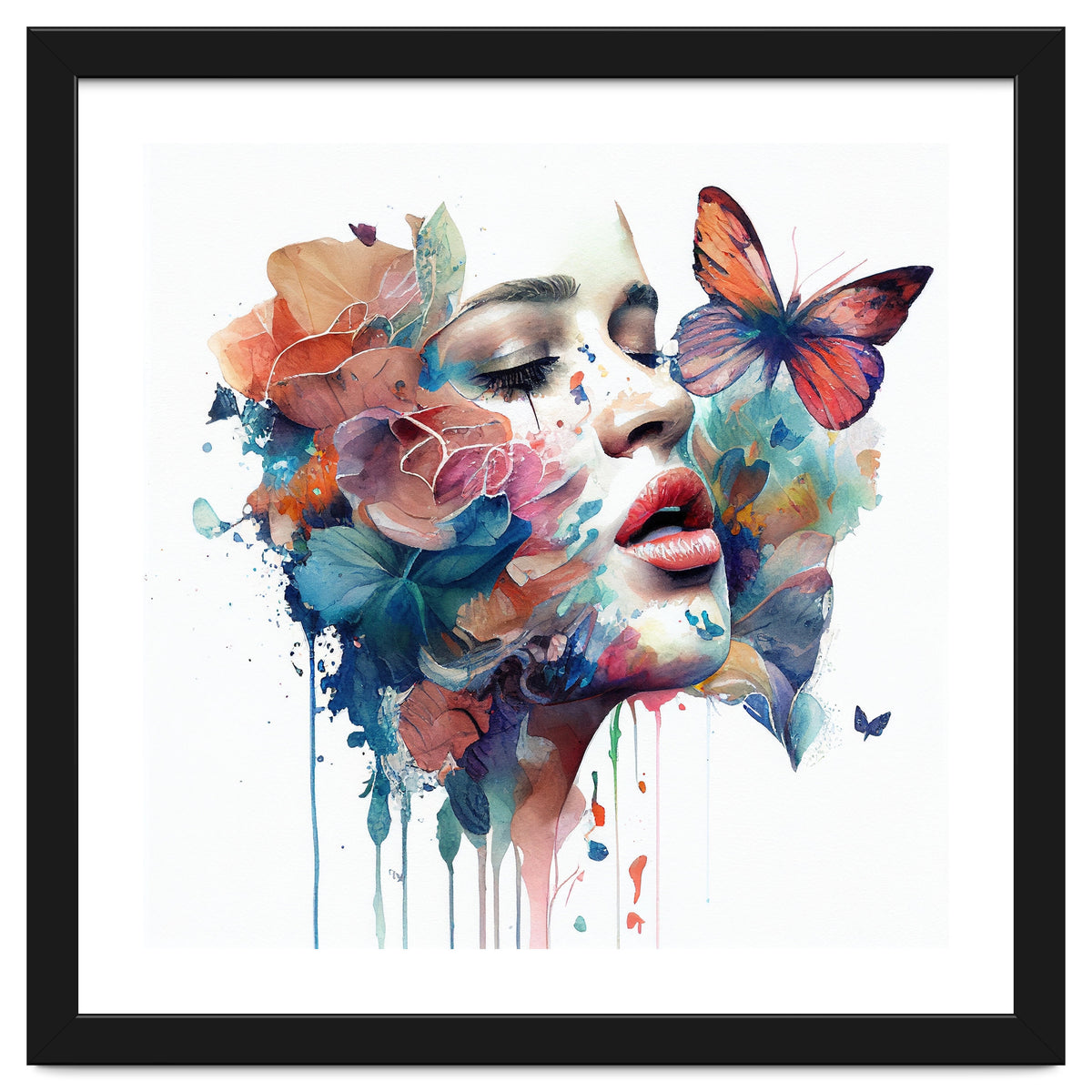 Watercolor Floral Woman Face #1