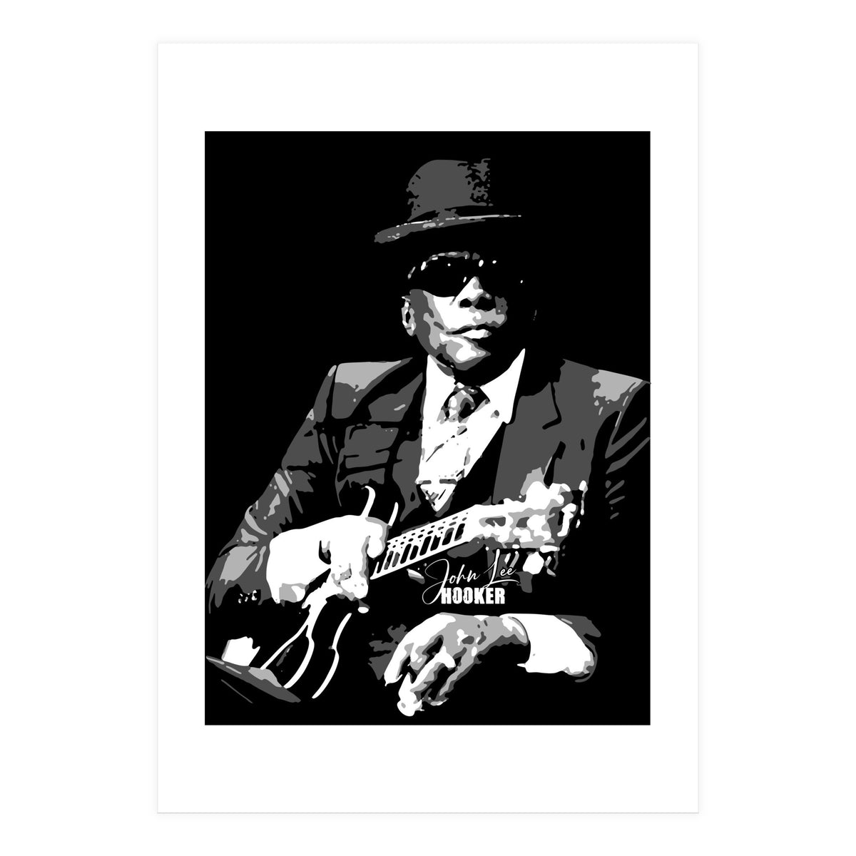 John Lee Hooker American Blues Guitarist in Grayscale (Print Only)