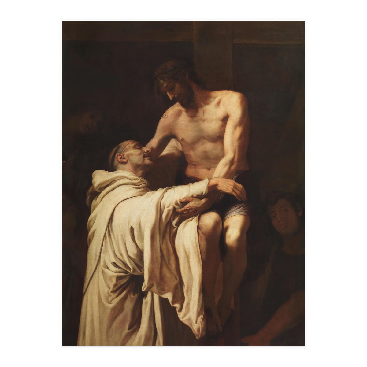 Francisco Ribalta / 'Christ Embracing Saint Bernard', ca.  1626, Spanish School, Oil on canvas. (Print Only)