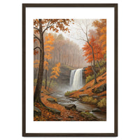 Serene Autumn Waterfall in Misty Forest