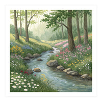 Vibrant Forest Stream Watercolor Painting (Print Only)