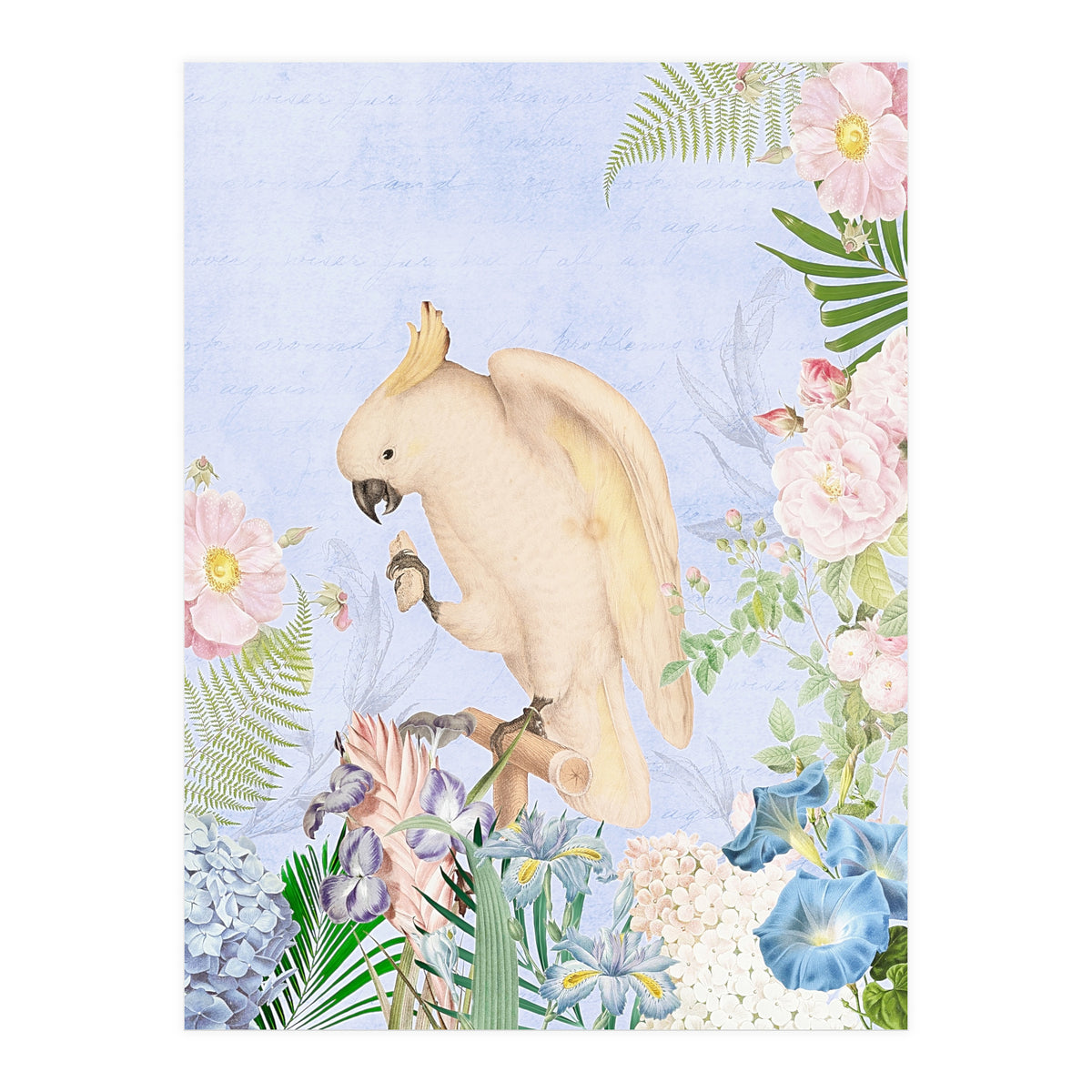 White Cockatoo In Flower Jungle  (Print Only)