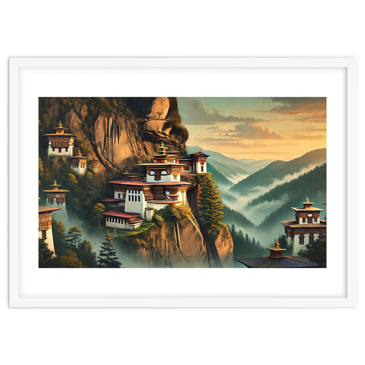 Vintage Bhutan, Mountain Monasteries Poster
