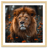 Majestic Lion Portrait In Orange Flowers thumbnail