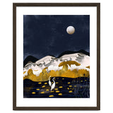 Midnight Lake, Stork Wildlife Animals Abstract Painting, Nature Landscape Travel Adventure Full Moon Night, Eclectic Gold Birds Magical Bohemian thumbnail