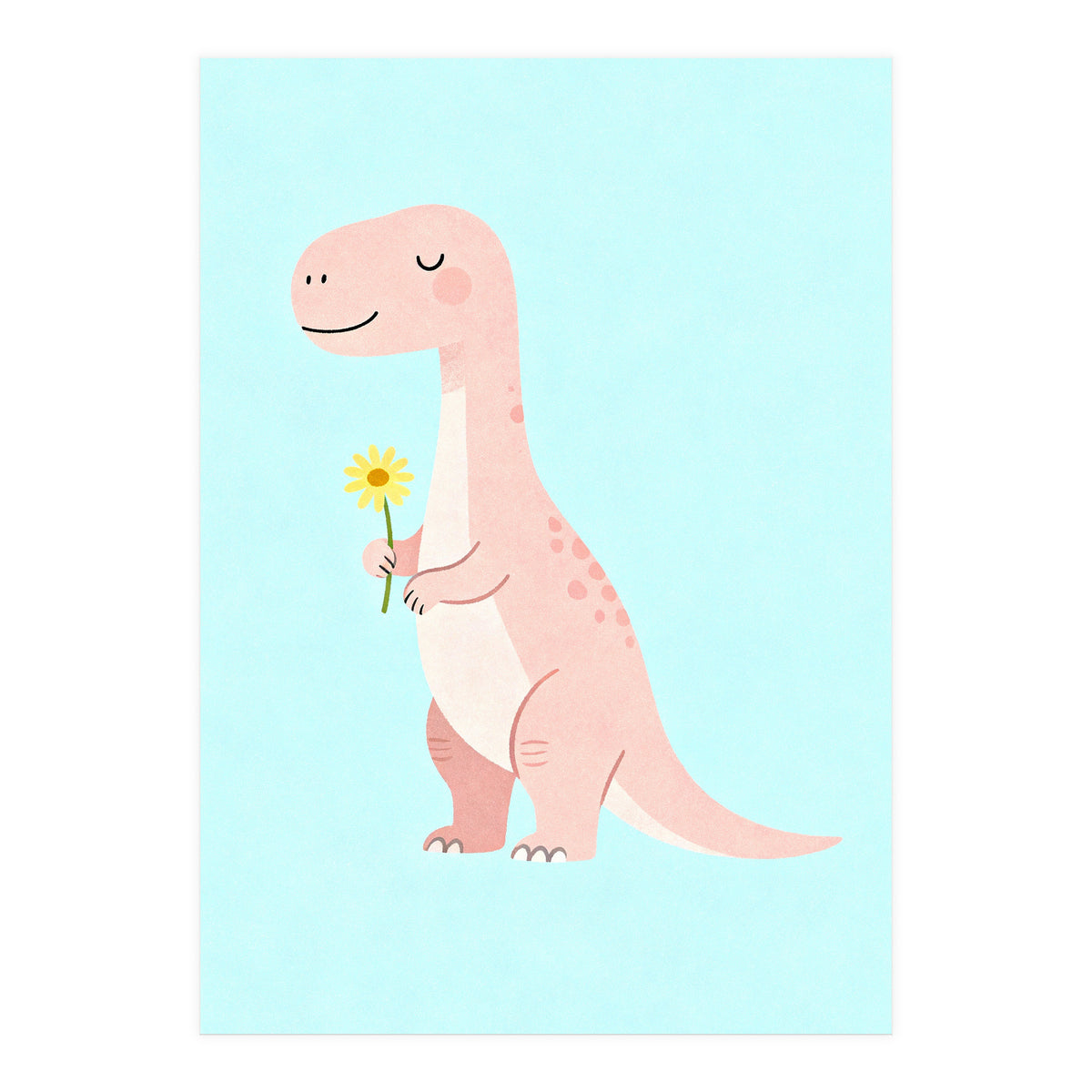 T-Rex Tyrannosaurus Dinosaur Art, Whimsical Dino with Flower, Gentle Nursery Print (Print Only)