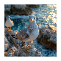 Seagull Standing On Rocks Near Water (Print Only)