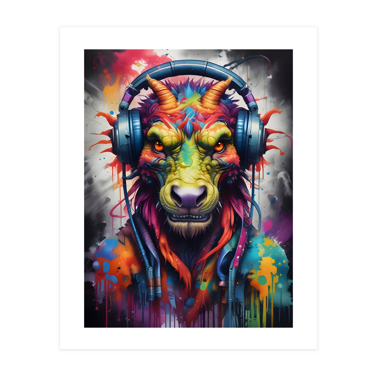 Dragon In Headphones Music (Print Only)
