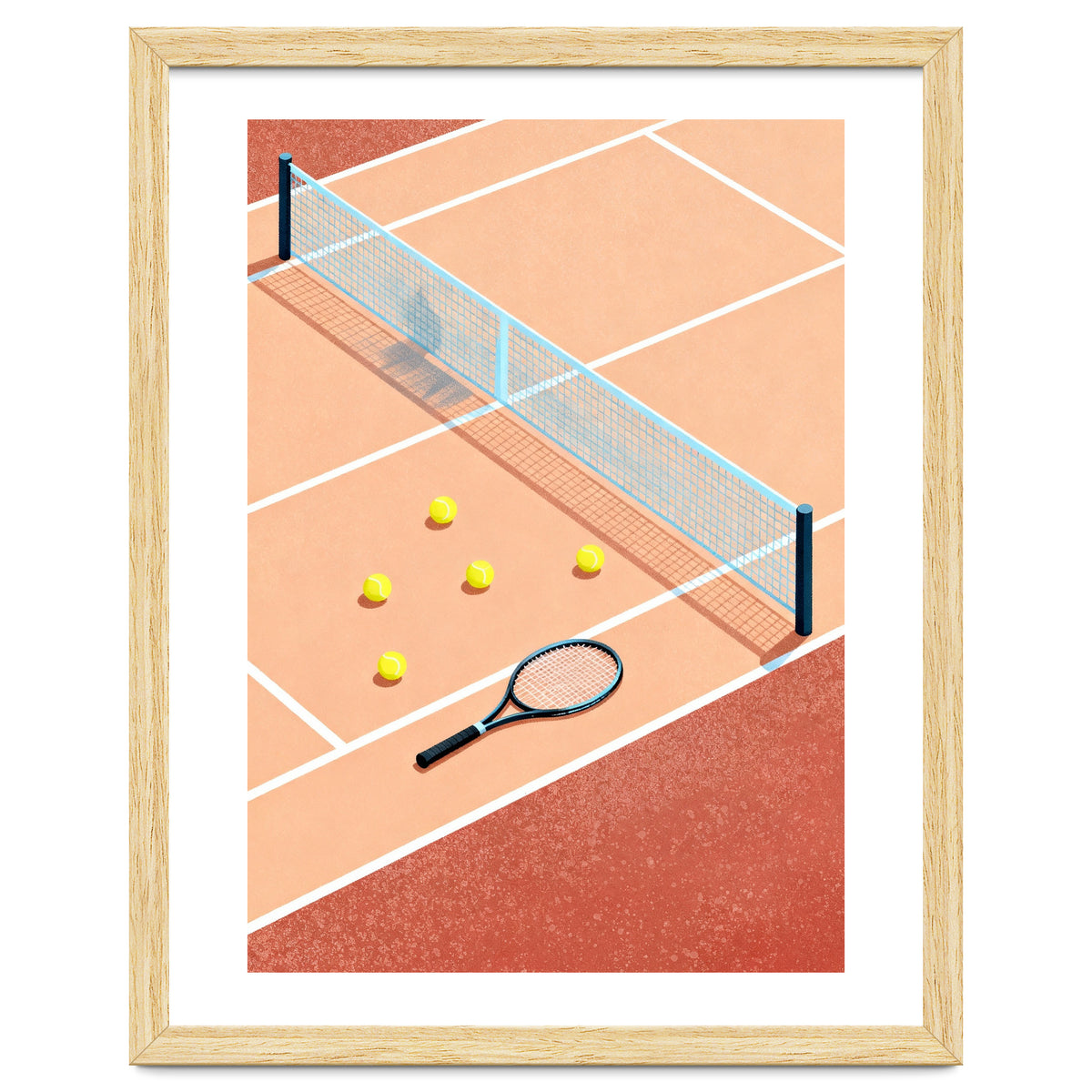 Tennis Court Art, Tennis Racket Illustration, Modern Sports Design