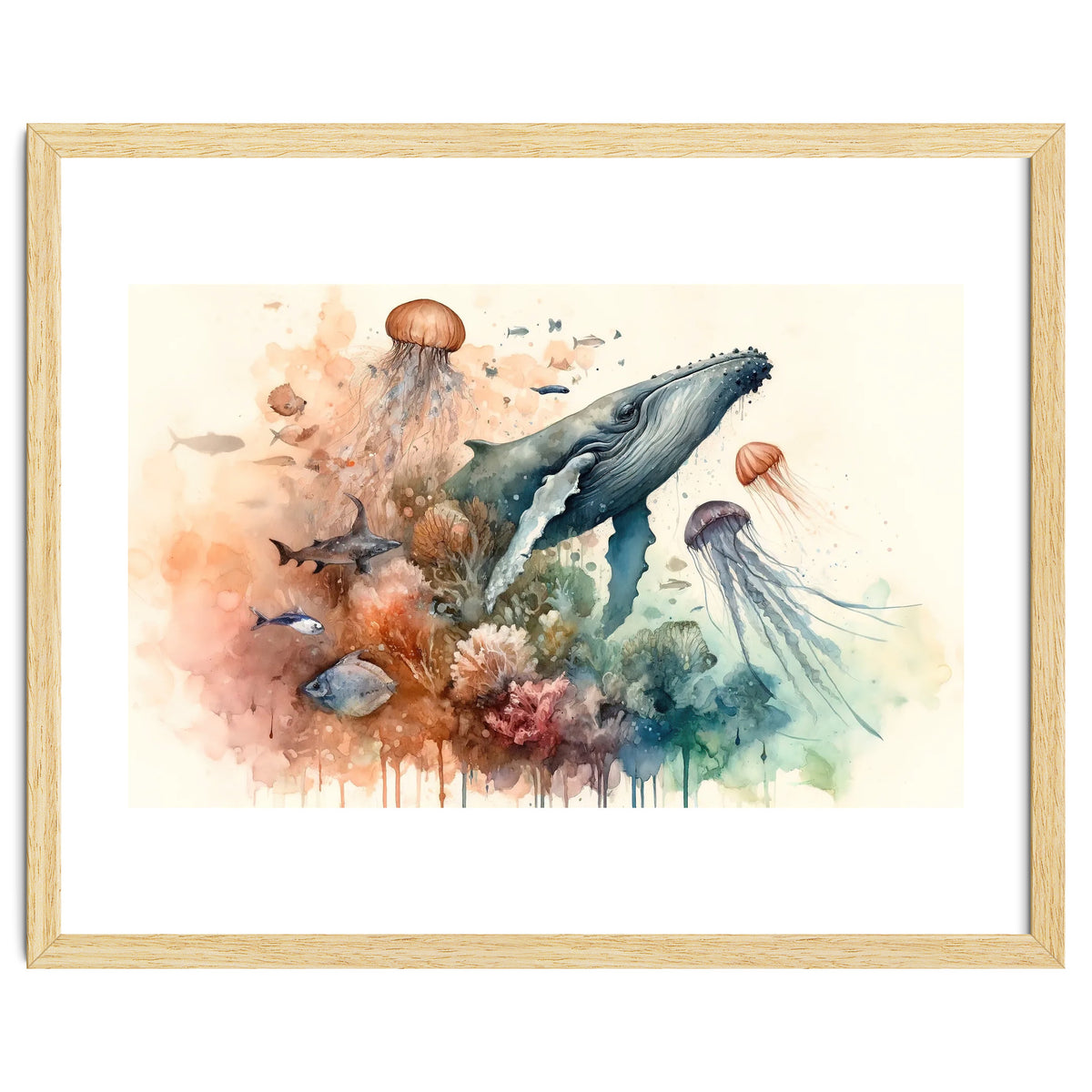 Whale And Jellyfish Watercolor