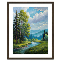 Serene Mountain River Landscape Oil Painting