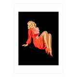 Smiling Pinup Woman Posing In Red Dress (Print Only) thumbnail