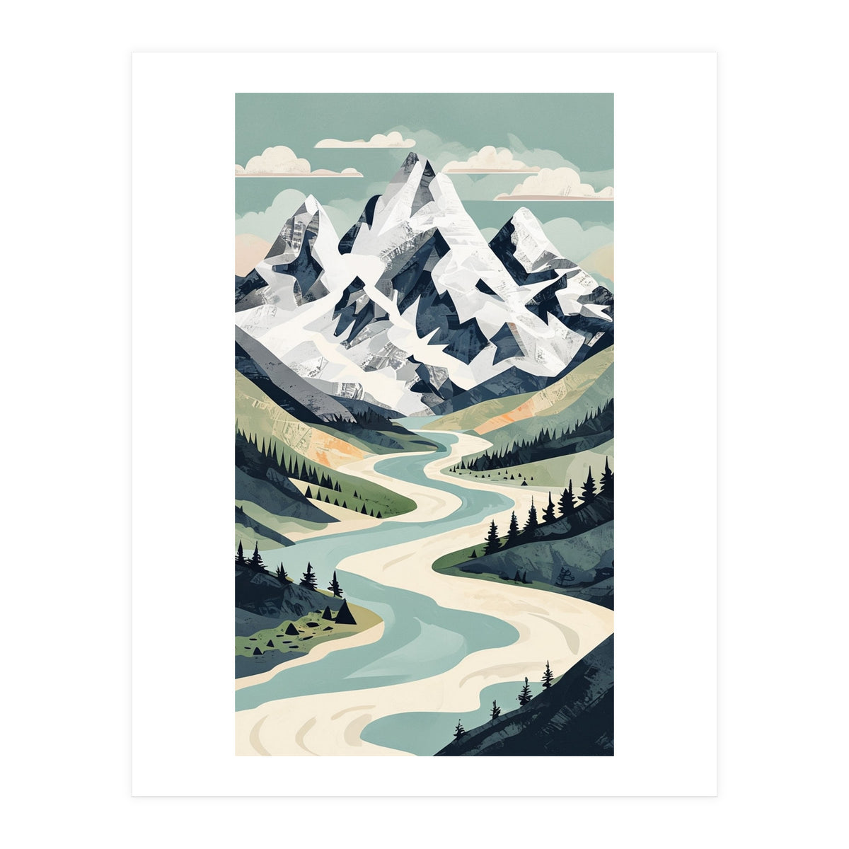 Majestic Alpine Peaks: Organic Modern Landscape Art (Print Only)