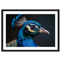 Close Up Peacock Head Blue Green Feather
