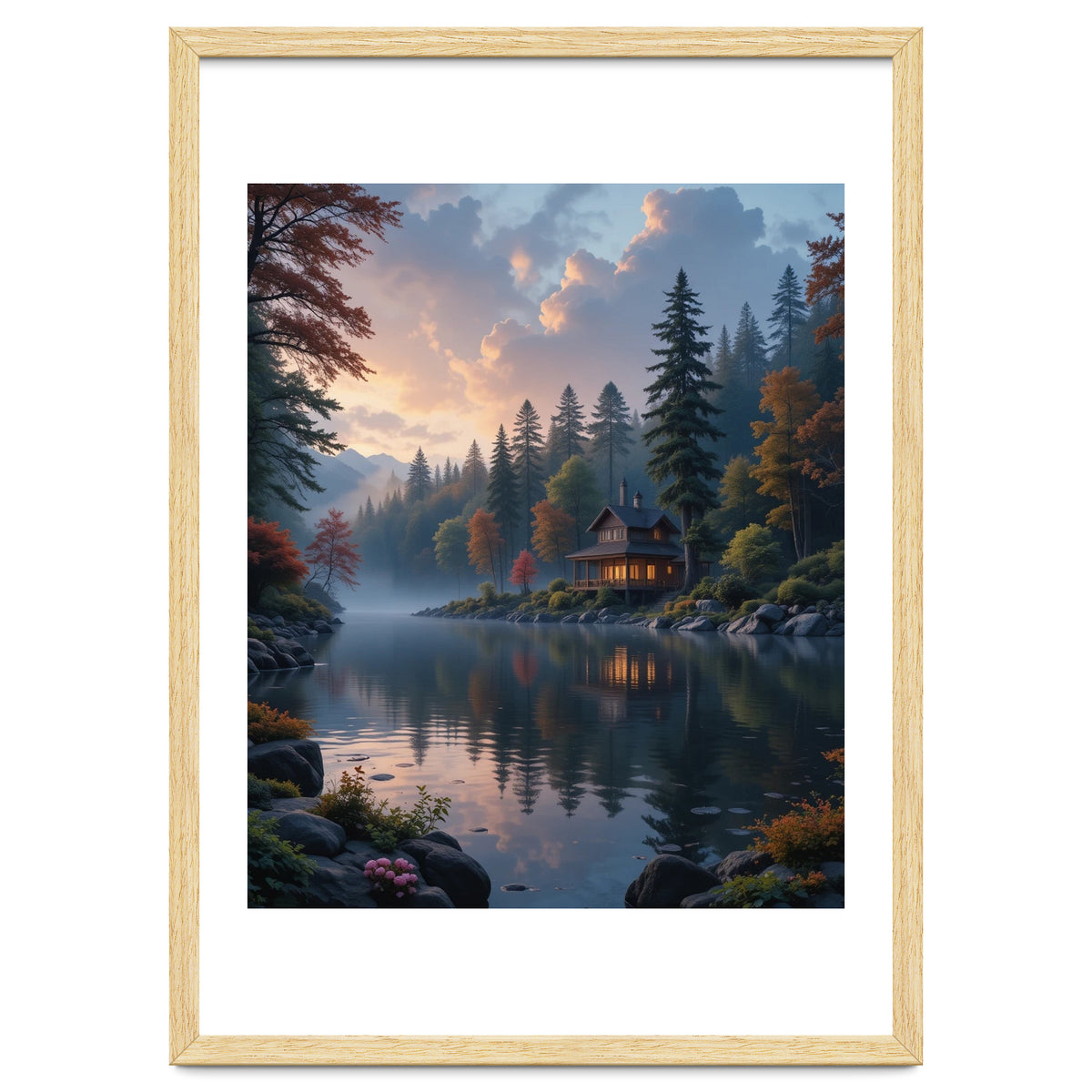 Serene Lakeside Retreat in Autumn Forest