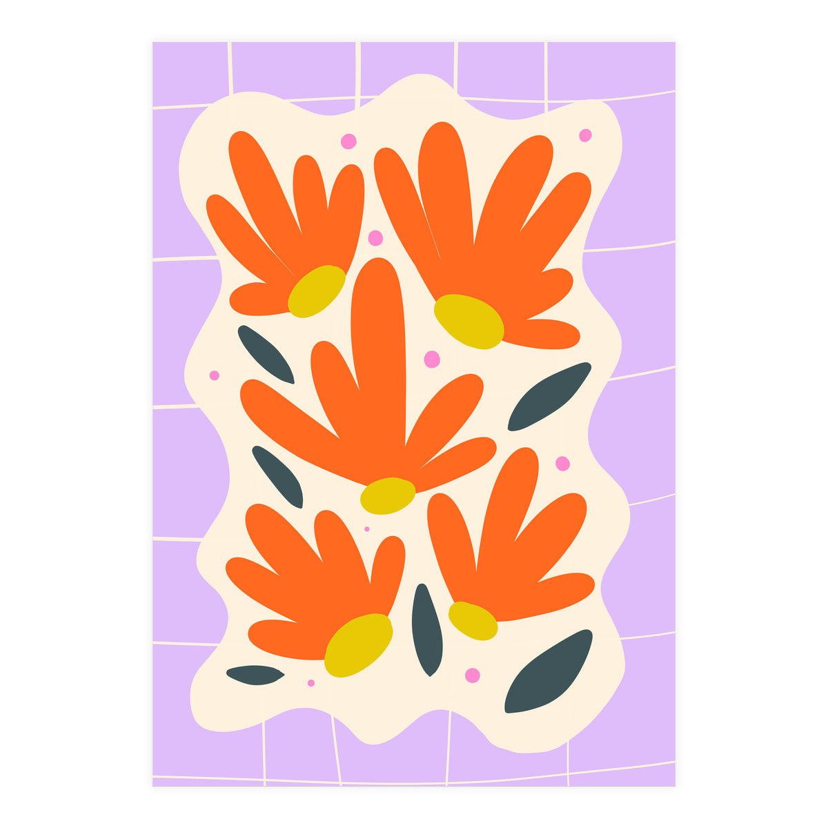 Modern Grid Floral Violet (Print Only)