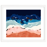 Ocean Heart, Abstract Sea Waves, Tropical Travel Watercolor Painting, Eclectic Bohemian Beach Nature thumbnail