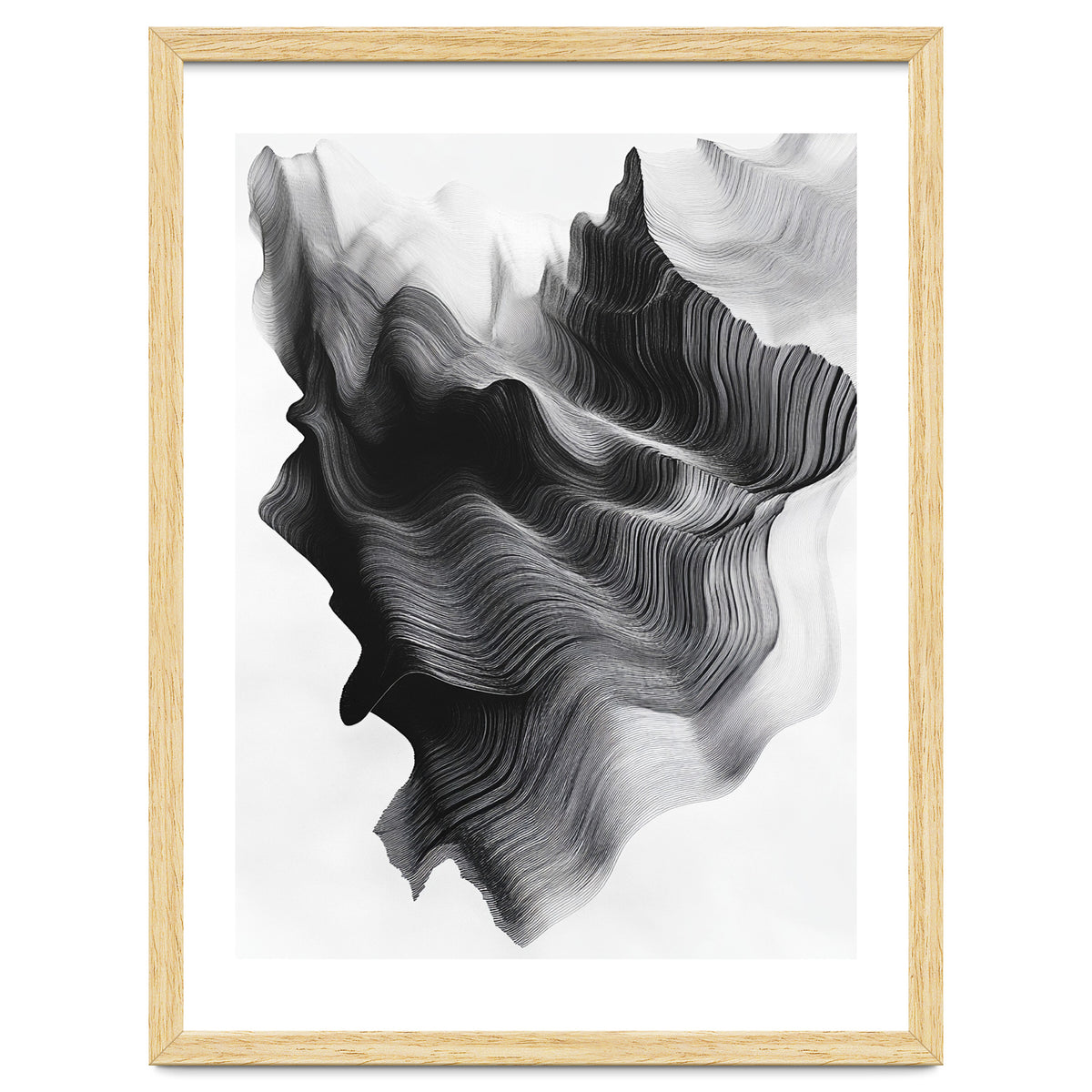 Abstract Black And White Wavy Lines Forming Organic Shapes