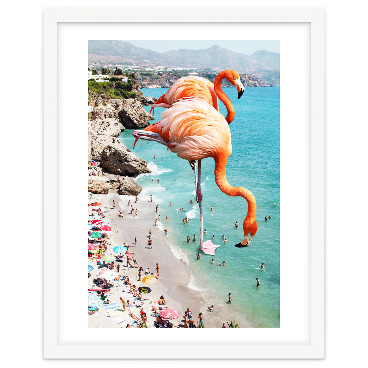Flamingos on the Beach, Wildlife Surrealism Birds, Nature Flamingo Fantasy Beach Summer Photography