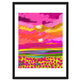 Two Suns, Pink Nature Painting Sky, Maximalist Landscape Pop Of Color Eclectic, Sunrise Sunset Meadow Boho Modern Contemporary thumbnail