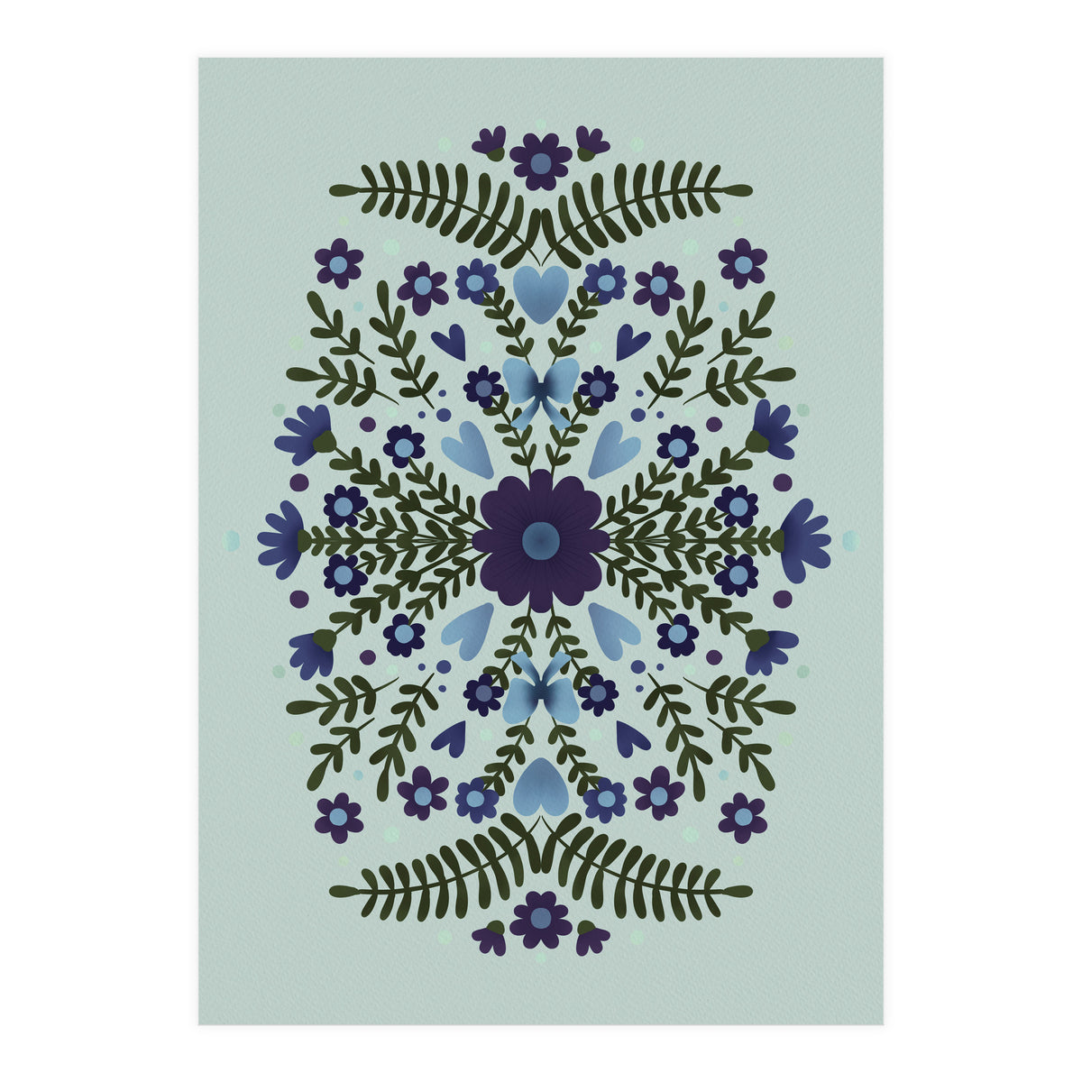 Flowers And Bows Blue And Green (Print Only)