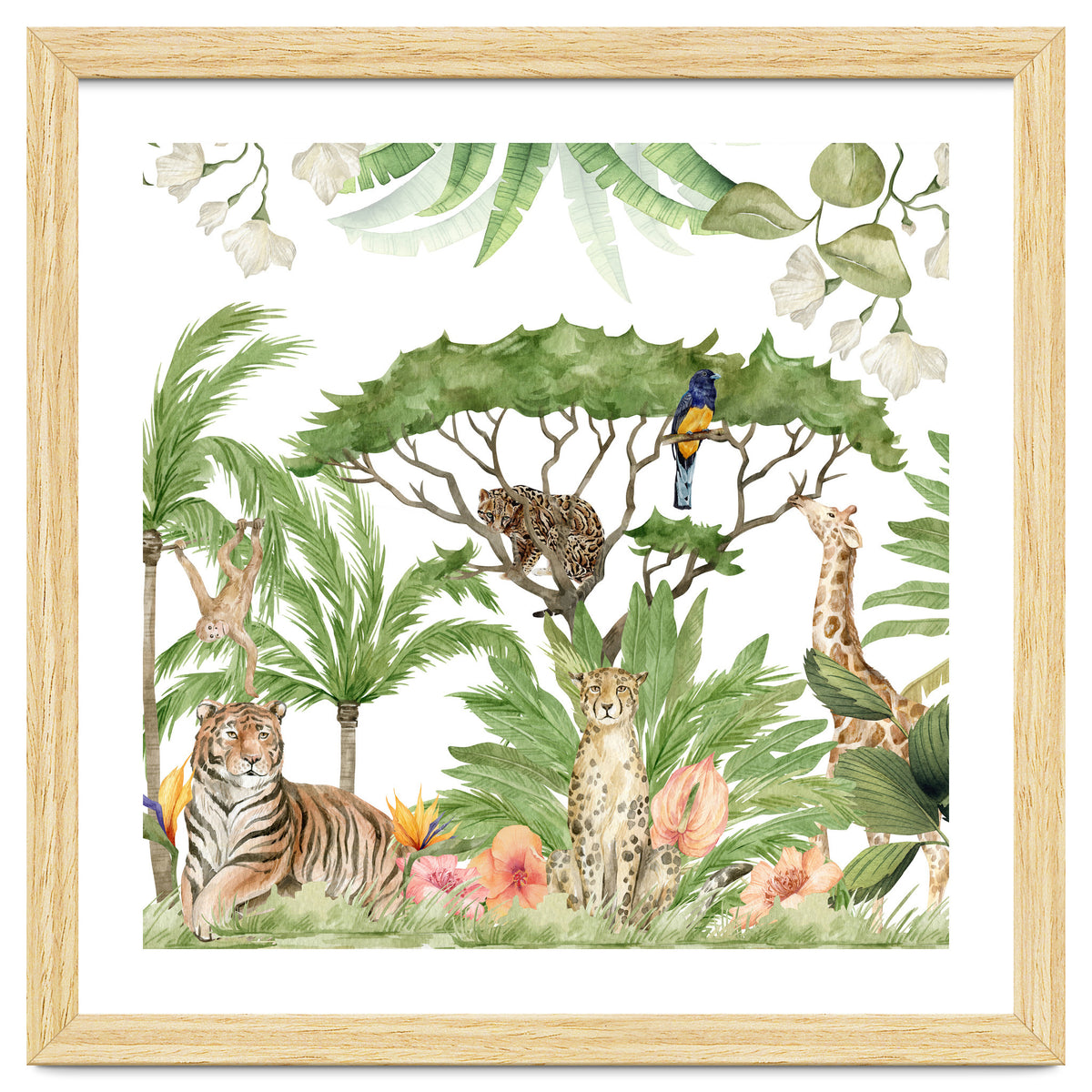 Watercolor Animals Savannah Landscape