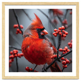 Northern Cardinal Bird Perched Among Red Berries thumbnail