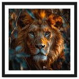 Close Up Majestic Lion Face Amidst Foliage thumbnail
