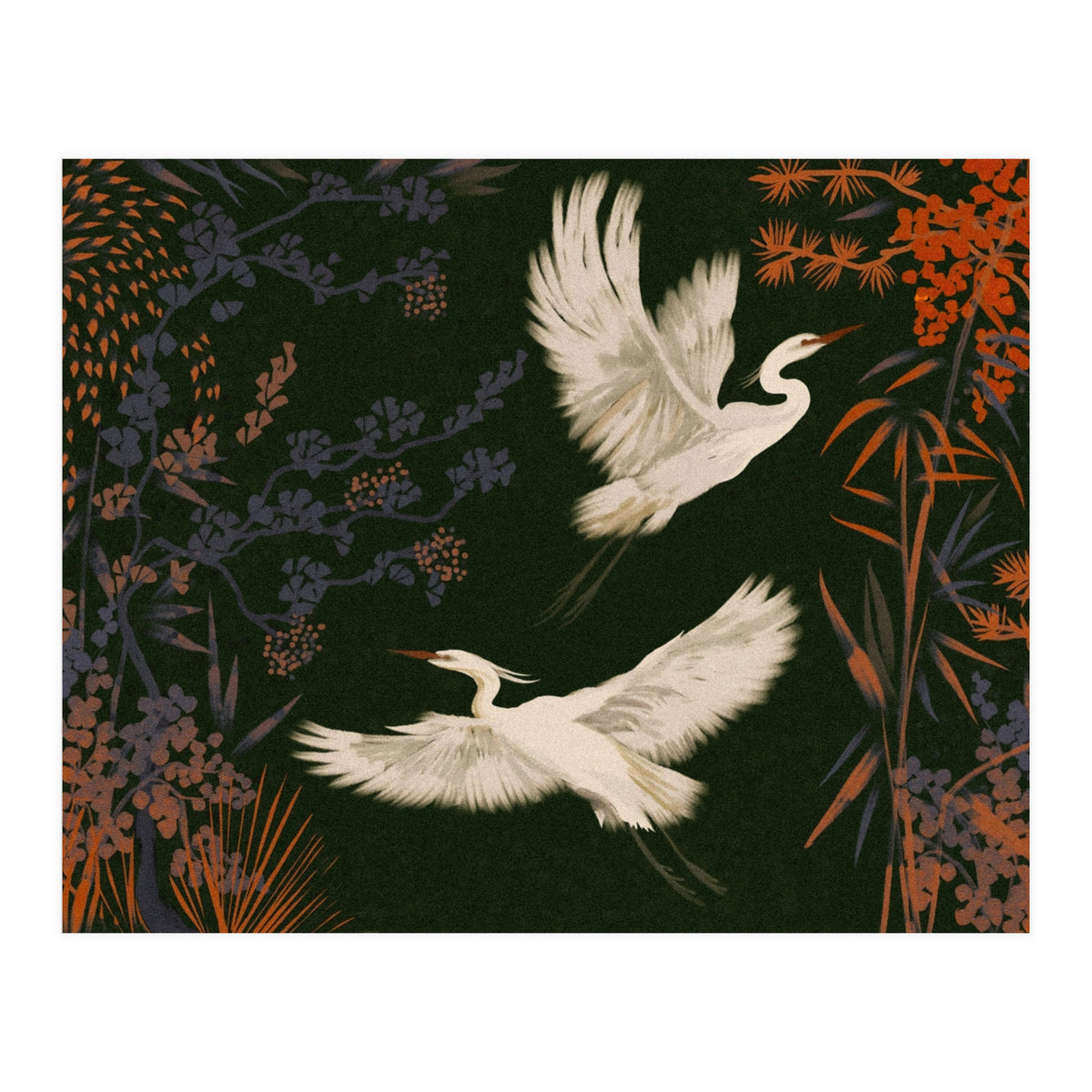 White Herons Flying Asian Art (Print Only)