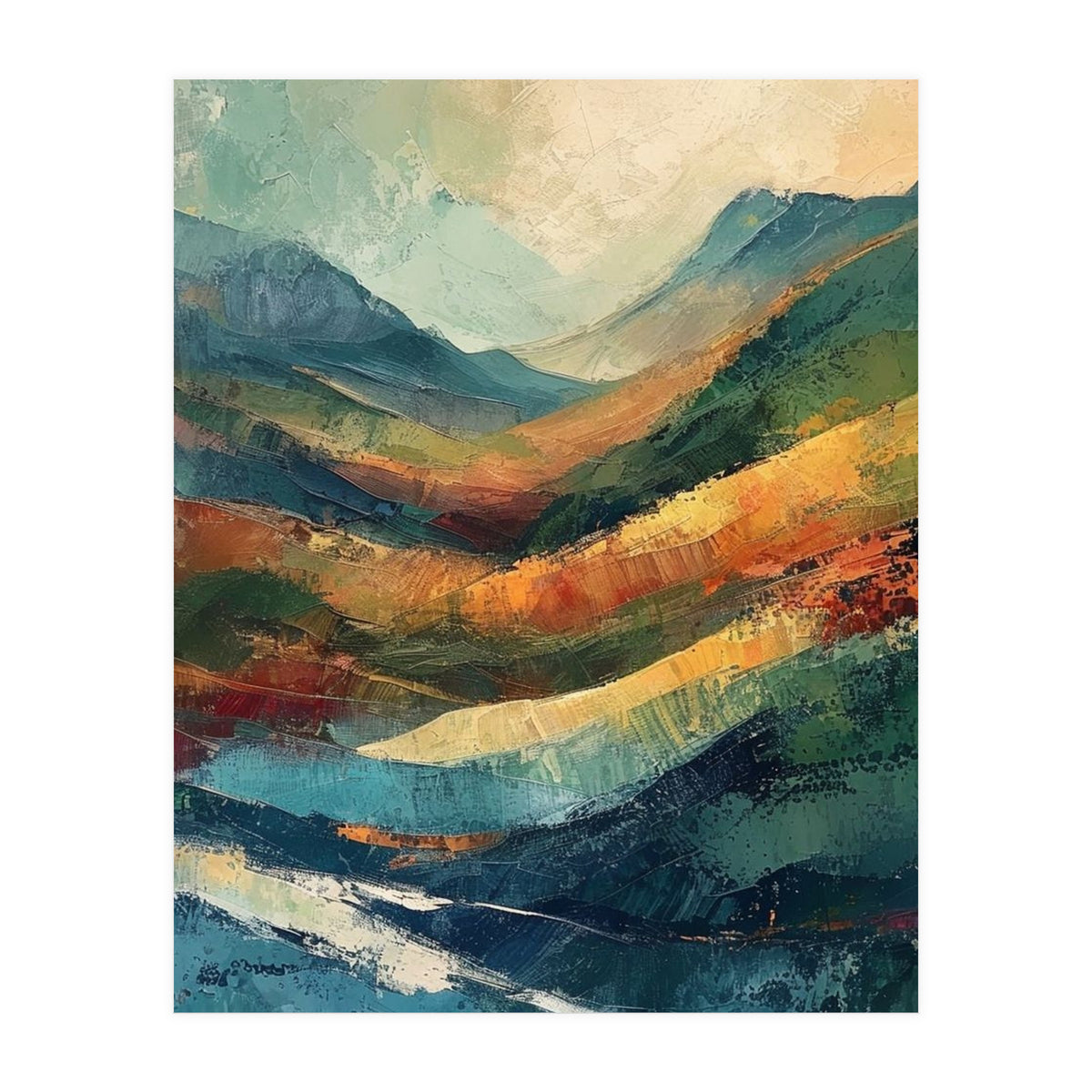 Textured Impasto Mountain Valley Landscape (Print Only)