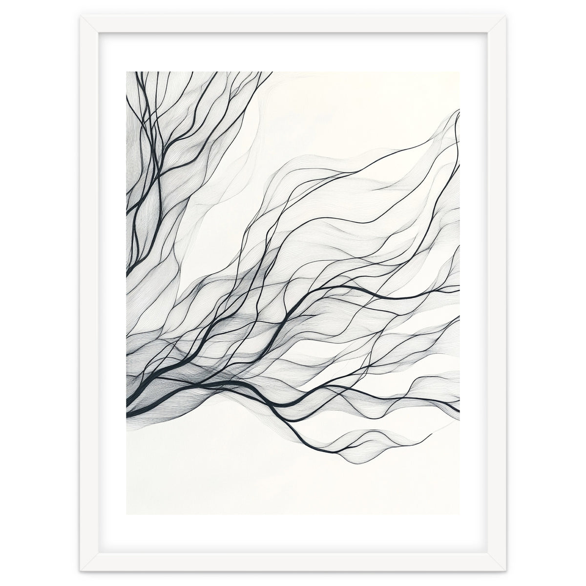 Abstract Black Branching Lines Flowing