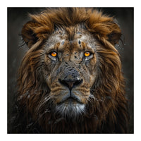 Majestic Lion With Glowing Eyes Close Up Portrait (Print Only)