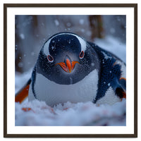 Close Up Gentoo Penguin In Snowy Landscape